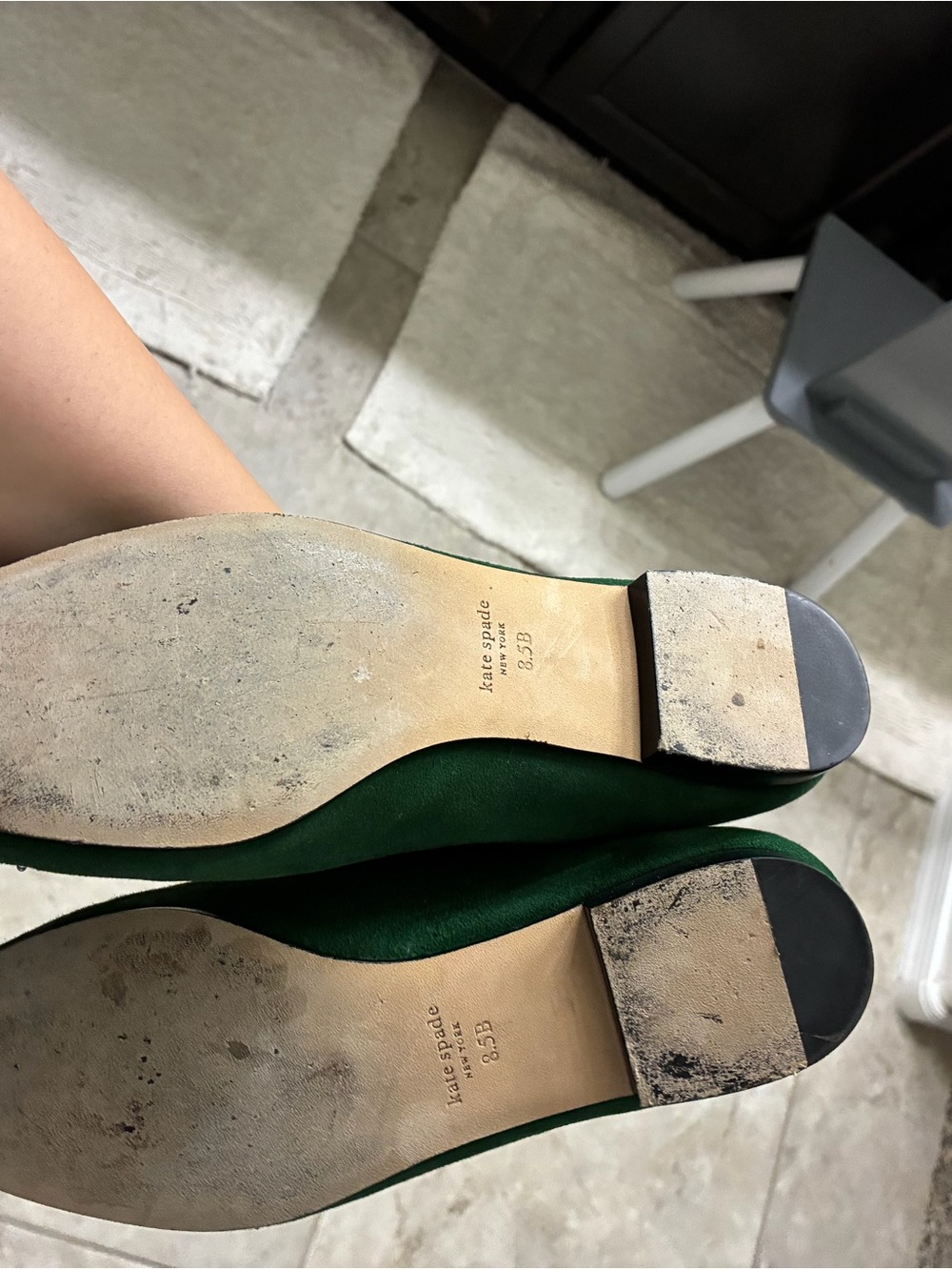 kate spade emerald green suede leopard-embellished loafers - Picture 2 of 2